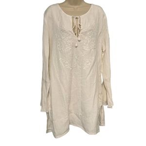 Amita Naithani White‎ Boho Embroidered Embellished Tunic Large Preowned